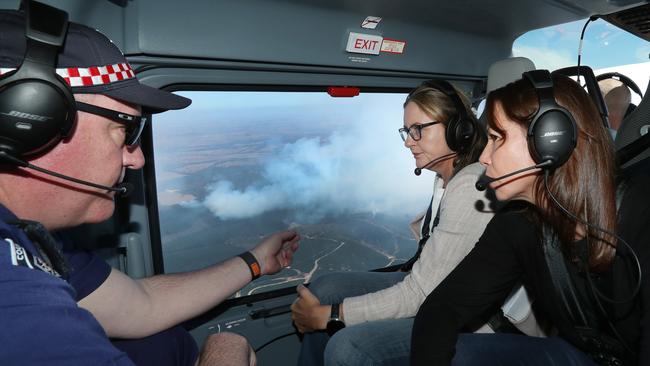 Victorian Premier Jacinta Allan does a helicopter tour over the bushfire north of Beafort in Victoria with Chief Officer of CFA Jason Heffernan. Picture: NCA NewsWire / David Crosling