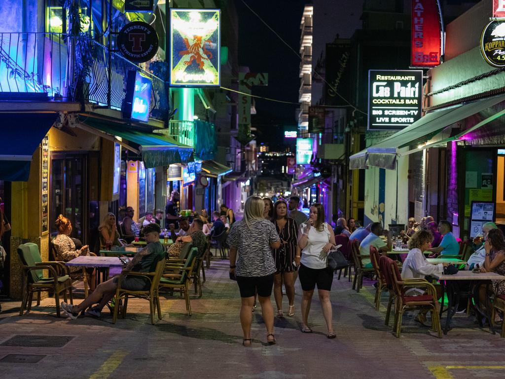 British tourists enjoy the night life that in Ibiza’s West End on July 16. Picture: Zowy Voeten/Getty Images