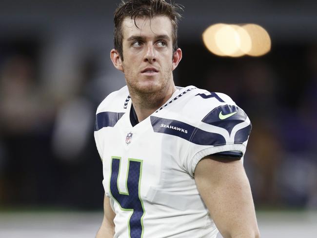 MINNEAPOLIS, MN - AUGUST 24: Michael Dickson #4 of the Seattle Seahawks looks on during a preseason game against the Minnesota Vikings at U.S. Bank Stadium on August 24, 2018 in Minneapolis, Minnesota. (Photo by Joe Robbins/Getty Images)