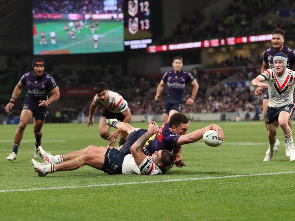 Will Warbrick scores the winning try. Picture: Kelly Defina/Getty