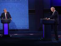 CLEVELAND, OHIO - SEPTEMBER 29: U.S. President Donald Trump and Democratic presidential nominee Joe Biden participate in the first presidential debate at the Health Education Campus of Case Western Reserve University on September 29, 2020 in Cleveland, Ohio. This is the first of three planned debates between the two candidates in the lead up to the election on November 3.   Win McNamee/Getty Images/AFP == FOR NEWSPAPERS, INTERNET, TELCOS & TELEVISION USE ONLY ==