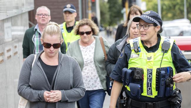 The family of Melissa Oates outside the Hobart Magistrates Court. Picture: CHRIS KIDD