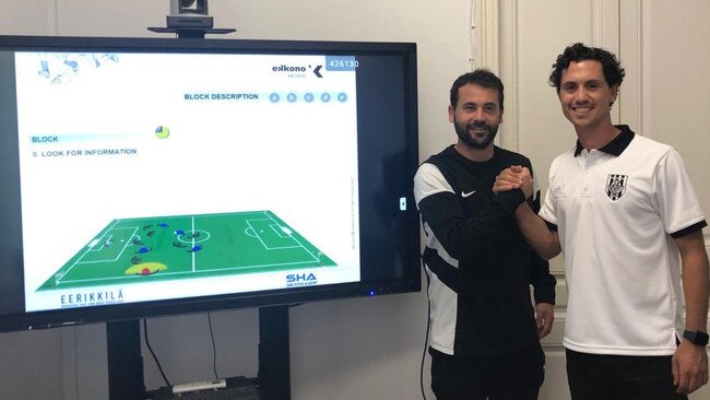 Adelaide City coach Michael Matricciani in Barcelona in an intensive coaching Soccer Services Barcelona coaching course is studying the Ekkono method. Picture: Supplied.