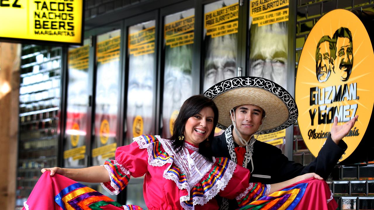 Julie Berdugo and Sebastian Lopez at Guzman Y Gomez city store opening. Picture: Mark Calleja