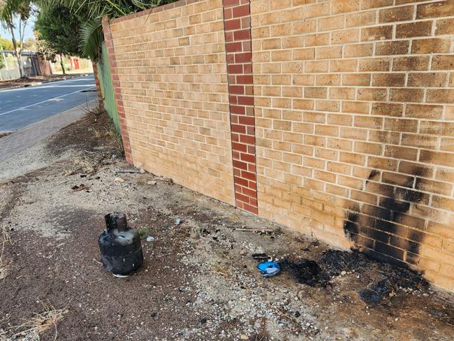 Someone attempted to ignite a gas cylinder near the fence of Al-Khalil Mosque at the corner of Audley Street and Sheffield Street in Woodville. Picture: Islamic Society of South Australia