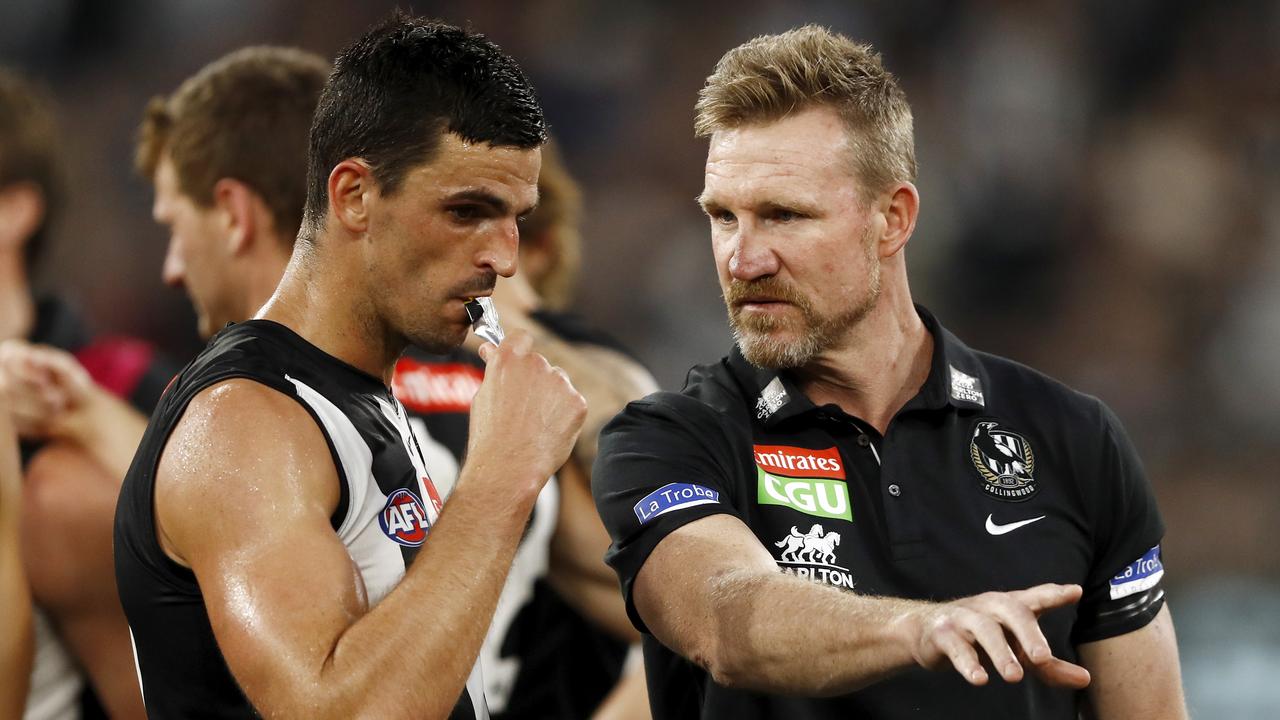 Collingwood coach Nathan Buckley is out of contract at the end of the season. (Photo by Dylan Burns/AFL Photos via Getty Images)