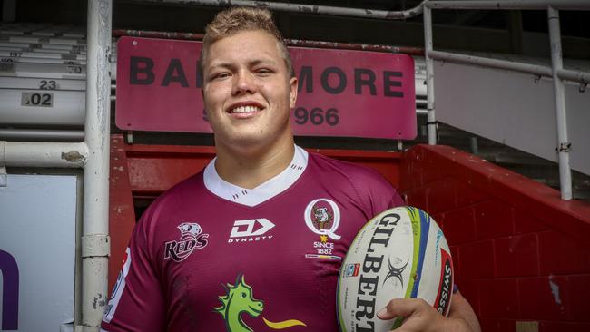 New Reds prop Dane Zander, a rapid rise from club rugby with Norths to the Queensland front-row. Picture: Brendan Hertel, QRU