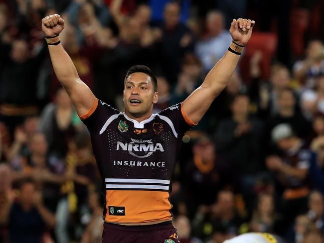 Alex Glenn celebrates victory over the Panthers at Suncorp Stadium. Picture: Adam Head