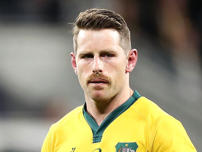 SYDNEY, AUSTRALIA - SEPTEMBER 07: Matt Toomua and Bernard Foley of the Wallabies watches on as a scrum packs during the International Test match between the Australian Wallabies and Manu Samoa at Bankwest Stadium on September 07, 2019 in Sydney, Australia. (Photo by Mark Kolbe/Getty Images)