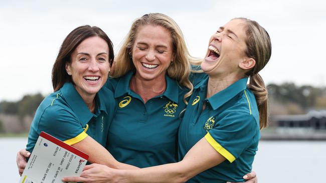 Marathon athletes selected for Australian Olympic Team. Mums Sinead Diver, Genevieve Gregson and Jessica Stenson celebrate being selected.                      Picture: David Caird