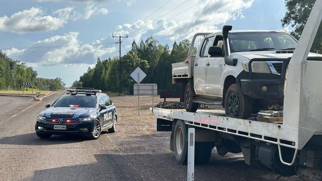 A 35-year-old man has been arrested after allegedly rolling his car while hooning in Howard Springs with a blood alcohol reading nearly five times the legal limit. Picture: NT Police / Supplied.