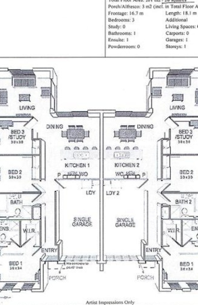 The layout of the assisted living duplex ran by Palmville Group Homes PTY LTD/ directors Brett Gordon Emblem and Diane Christine Payne at 1B Edith Drive North Ipswich. Picture: CoreLogic