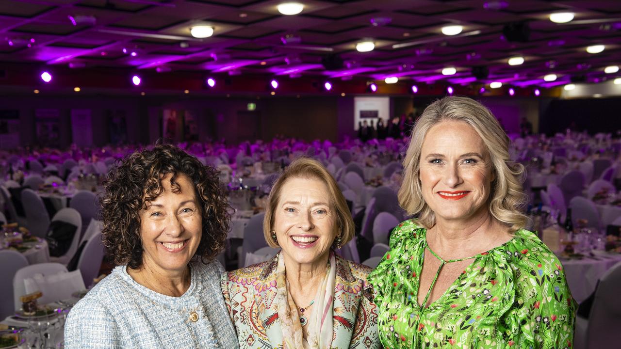 Women of Strength special guest Gai Waterhouse with Jane Barham (left) and Toowoomba Hospital Foundation CEO Alison Kennedy at Rumours International, Friday, August 19, 2022. Picture: Kevin Farmer