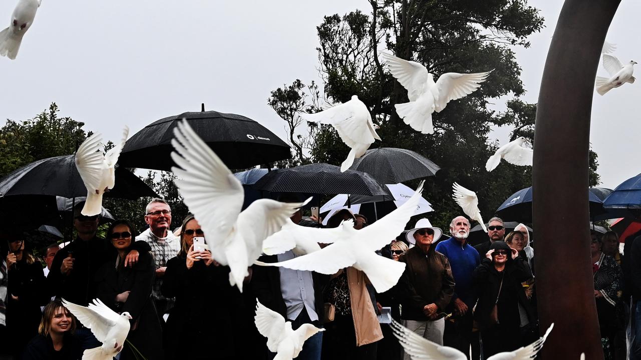 Eighty-eight doves were released at the Dolphin Point memorial site. Picture: NCA NewsWire / Jeremy Piper