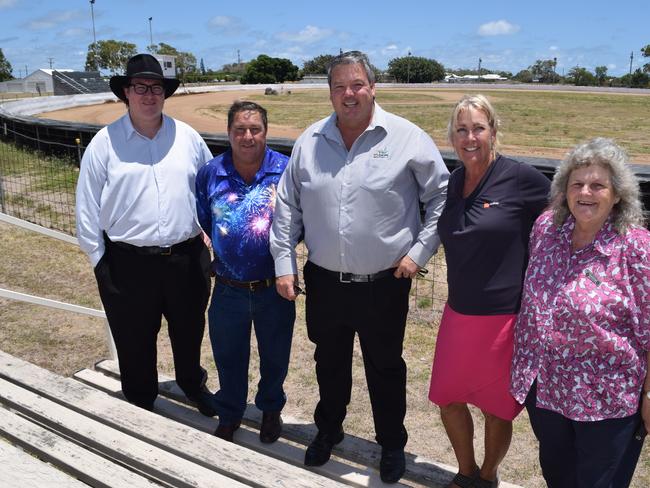 (From left) Dawson MP George Christensen, Bowen Show Society president Mick Boyce, Whitsunday Mayor Andrew Willcox, Bowen Show Society secretary/treasurer Bonnie Kohlhase and Bowen Show patron/life member Patricia Tracey at the announcement of $15,000 in funding for the society. Photo: Elyse Wurm