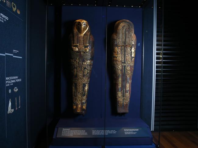 A sarcophagus at Ramses and the Gold of the Pharaohs at the Australian Museum in Sydney. Picture: Britta Campion