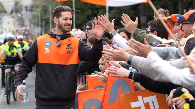 He won’t be playing, but injured Giants star Callan Ward has helped set up the premiership charge, according to Luke Hodge. Picture: Phil Hillyard