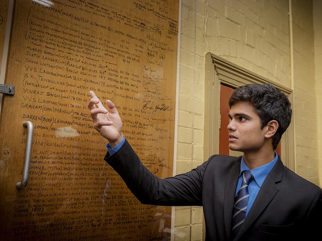 Arjun Tendulkar inspects the away changerooms at the SCG. Photo: Hamilton Lund/SCG