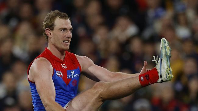 Melbourne forward Harrison Petty returned to form in the eight-point win over Geelong with a fantastic nine-mark performance on Saturday night. Picture: Michael Klein