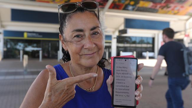 Darwin resident Mary Banfield was one of hundreds of Territorians impacted by recent Bonza flight cancellations, and was forced to fork over a thousand dollars to rebook her Queensland flight on Tuesday, April 30. Picture: Zizi Averill