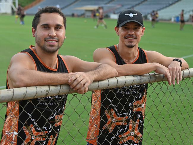 The NTFL rep team training ahead of their game against Woodville West Torrens Mens Captain Braedon McLean with vice captain Jarrod Stokes. Picture: Julianne Osborne