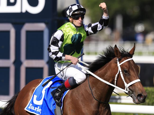 SYDNEY, AUSTRALIA - OCTOBER 01: James McDonald on Zougotcha returns to scale after winning race 6 the Darley Flight Stakes during Sydney Racing at Royal Randwick Racecourse on October 01, 2022 in Sydney, Australia. (Photo by Mark Evans/Getty Images)