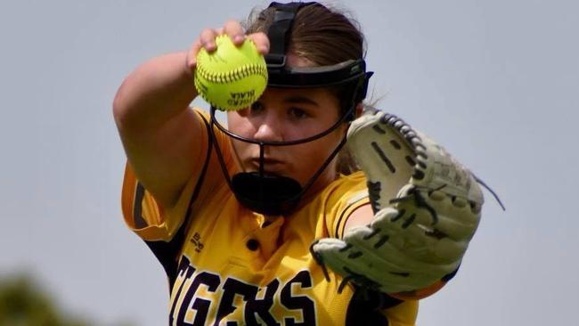 Seacombe Tigers player Caitlin Anderson, 13, pitching some pace. Picture: Supplied