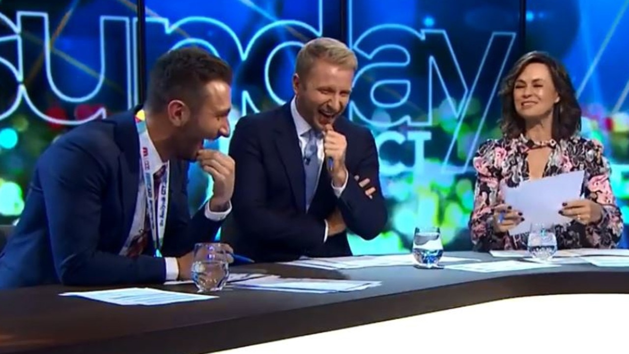 Little and Macdonald fell into hysterics, quickly followed by Lisa Wilkinson. Picture: Channel 10.