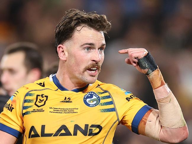 SYDNEY, AUSTRALIA - OCTOBER 02: Clinton Gutherson of the Eels reacts during the 2022 NRL Grand Final match between the Penrith Panthers and the Parramatta Eels at Accor Stadium on October 02, 2022, in Sydney, Australia. (Photo by Cameron Spencer/Getty Images)