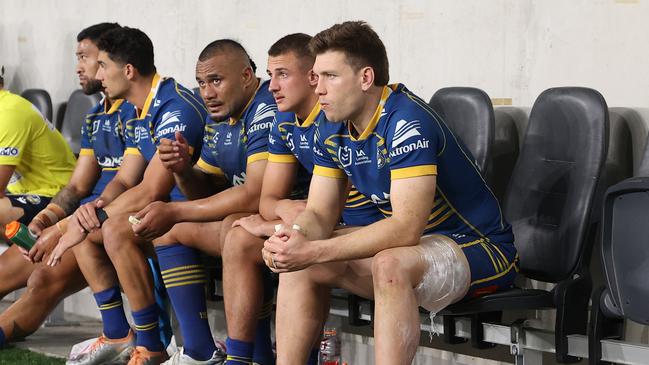 Tom Opacic watches on from the sideline after injuring his hamstring against Canberra. Picture: Getty Images