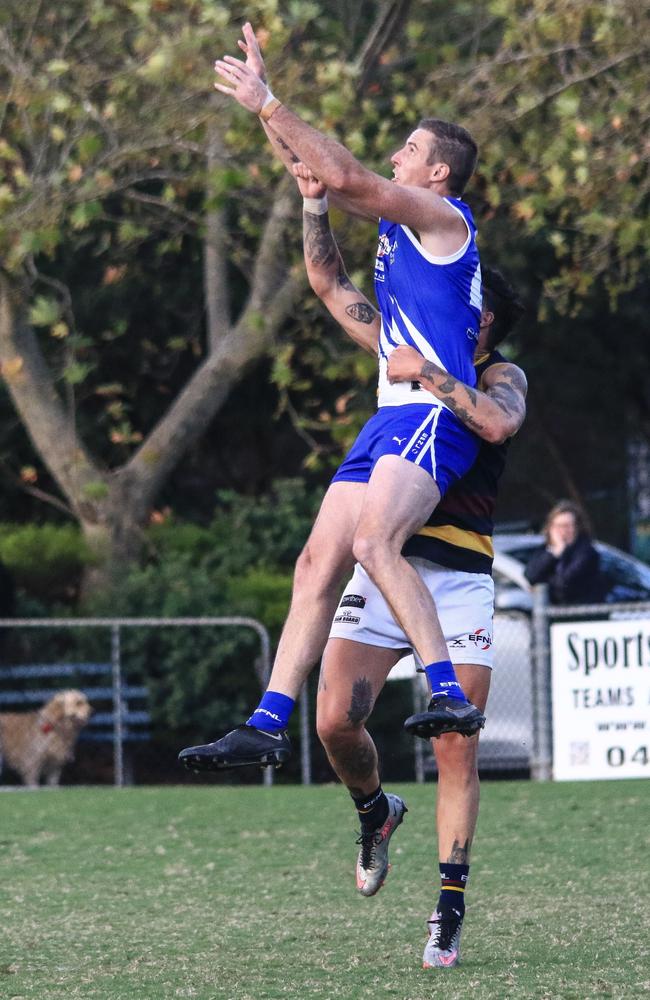 East Ringwood forward Josh Fox flies for a grab. Picture: Davis Harrigan