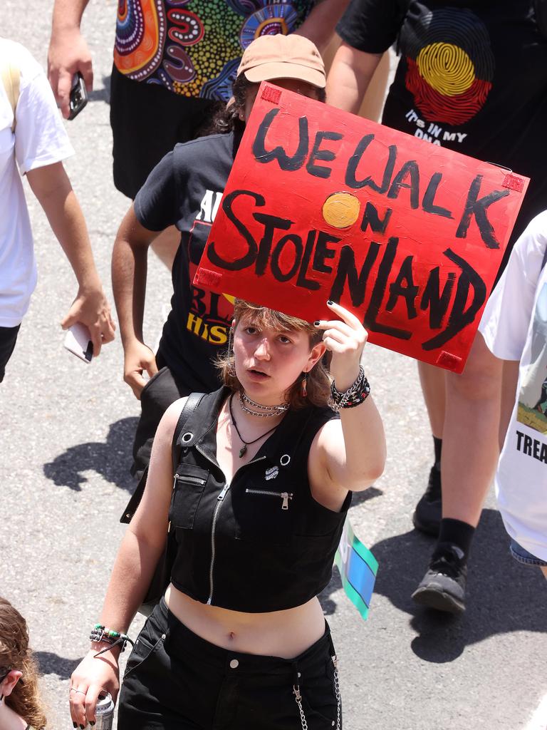 Australia Day protest march, Brisbane. Picture: Liam Kidston