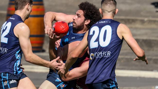 Abe Davis in action in Glenunga’s losing 2023 grand final. Picture: Russell Millard Photography