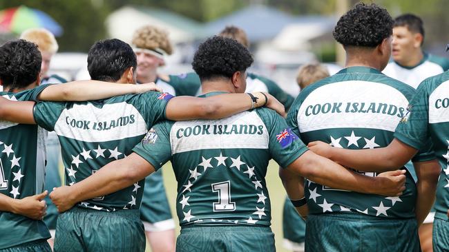 Cook Islands singing before their game in the U15s comp.