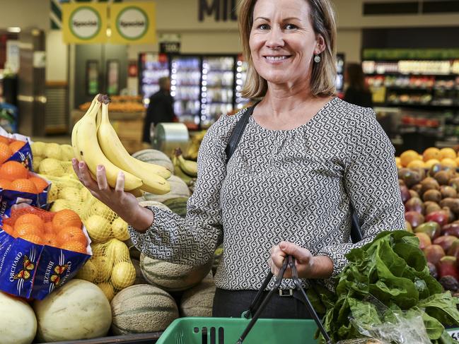 Supermarket shopper with basket at Woolworths Rundle Mall, health professional Lea Narciso (0413377983) - pic Mike Burton