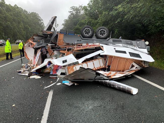 CRASH: A 4WD towing a caravan have had a major crash southbound on the Bruce Highway this morning. Picture Clayton's Towing