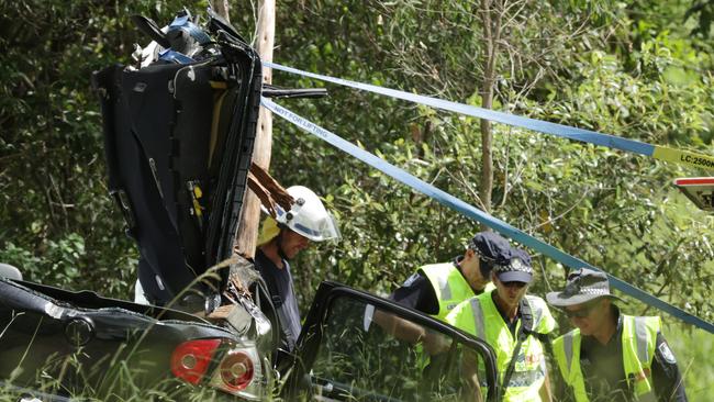 Emergency service at the scene of the double fatal. Picture Lachie Millard