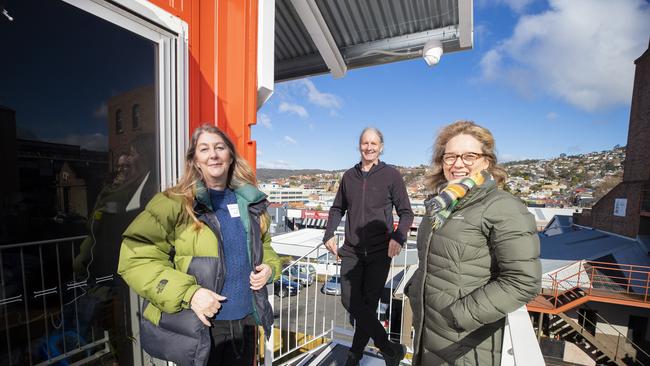 R-L Ambassadors Jane Longhurst and Dave Noonan with Bethlehem House CEO Stephanie Kirkman- Meikle at the launch of Belthlehem House's Living Pods. Picture: RICHARD JUPE