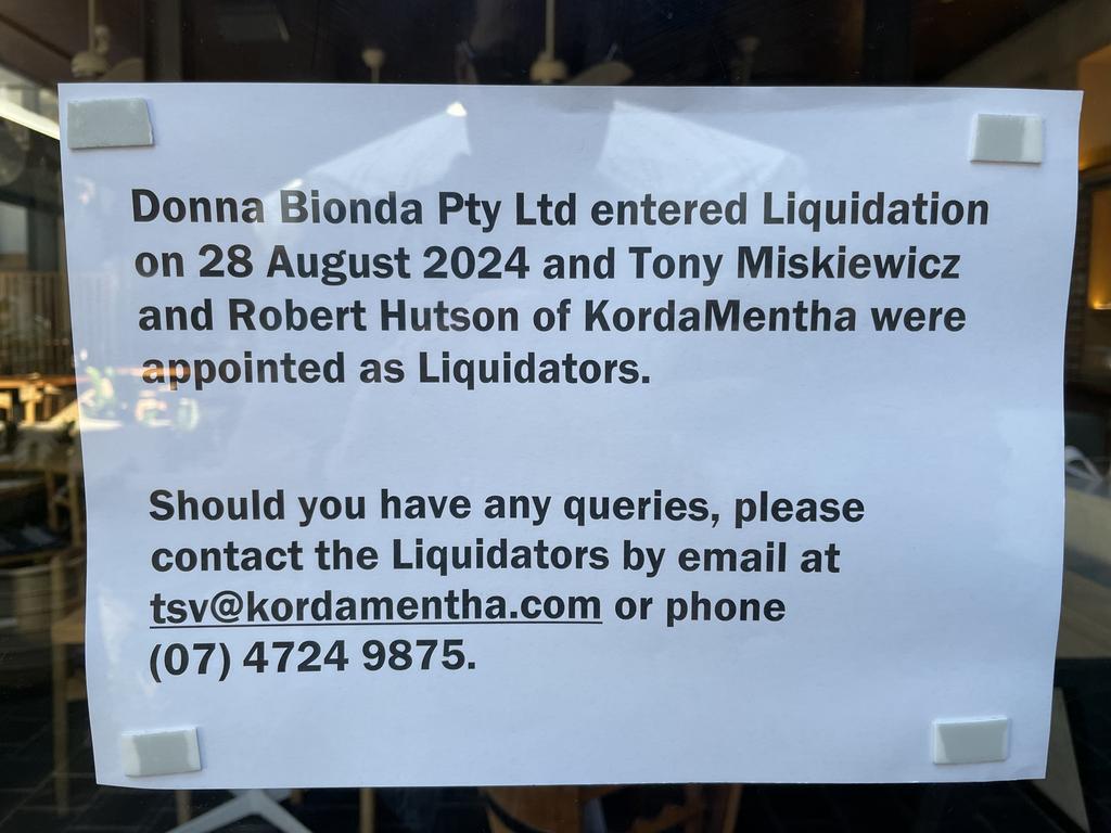 Notice on the window of Donna Bionda in City Lane. Picture: Leighton Smith.