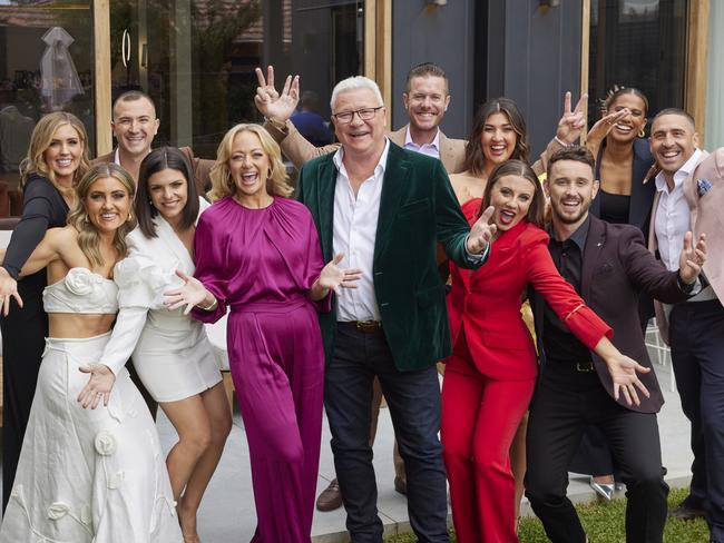 *EMBARGOED UNTIL 9PM SUNDAY 5/11/23*Group shots of Scott Cam, Shelly Craft and the cast of The Block 2023 at auctions in Hampton East. Picture: Supplied/Channel 9