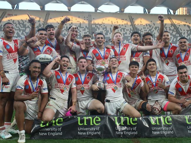 St George Dragons celebrate with the SG Ball Cup. Picture: Warren Gannon Photography