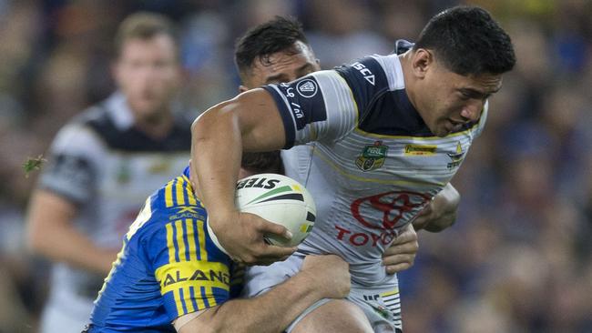 Jason Taumalolo on the charge for the Cowboys against the Eels.