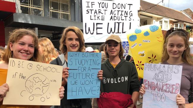 Student protesters at the climate change rally in Manly. Picture: Julie Cross.