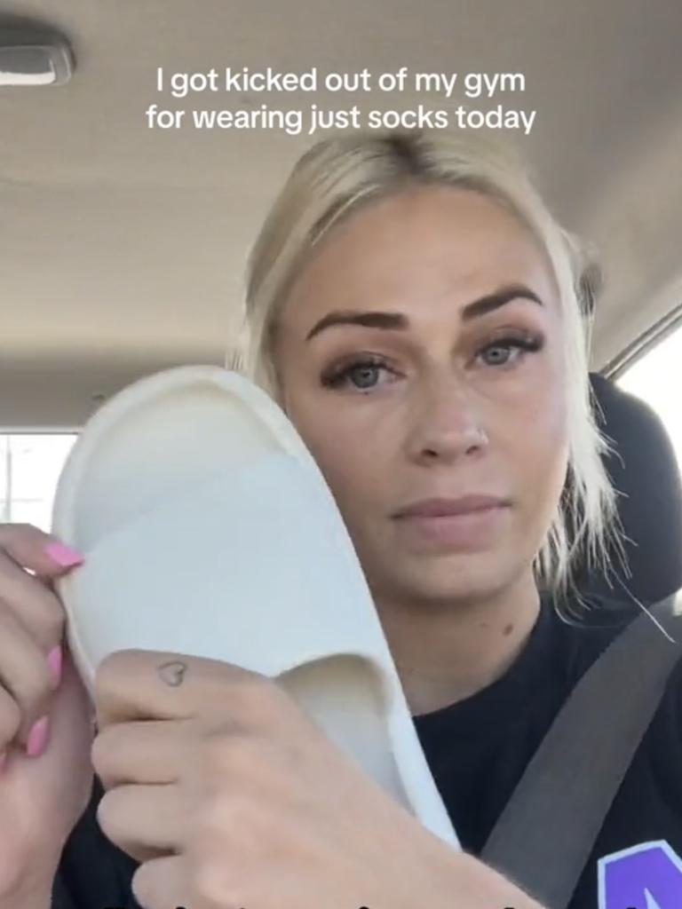 Kenzie Greaves was wearing these slides when she entered her gym recently. Picture: TikTok/kenziegreaves