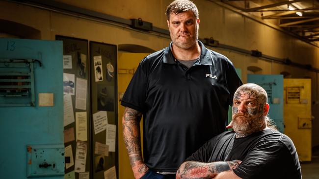 Former Finks MC members Matt and Tyson Ward at the Old Adelaide Jail. Picture: Matt Turner.