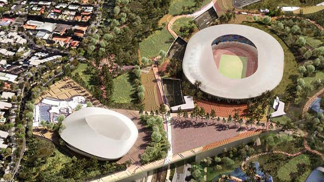 A view of the proposed Brisbane Stadium and New National Aquatic Centre at Victoria Park, in the Arcadis Victoria Park Strategic Plan for the 2032 Brisbane Olympic Games. Picture: Archipelago Architects