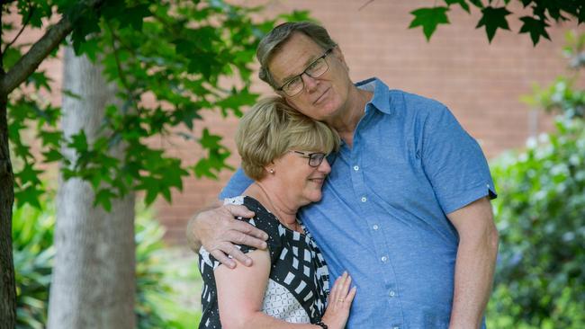 Lyn Dawson's brother Greg Simms with his wife Merilyn Simms at their home in Eleebana. Picture: Liam Driver