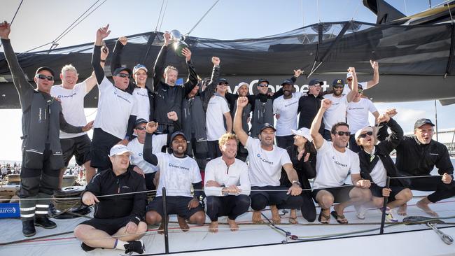 LawConnect crew after winning the 2023 Rolex Sydney Hobart yacht race. Picture: Chris Kidd