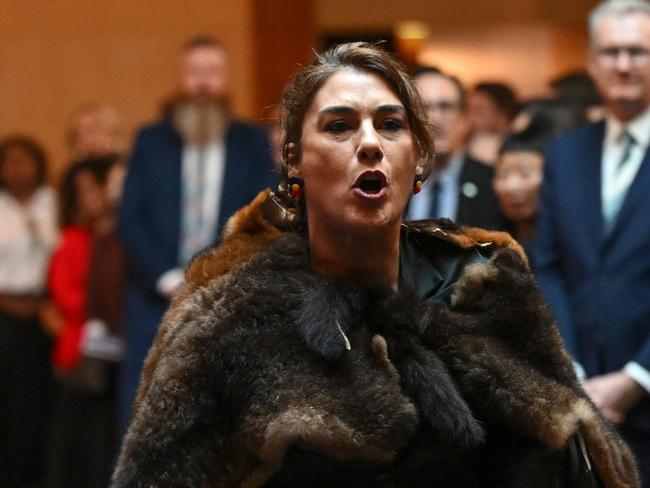 Senator Lidia Thorpe heckles King Charles during the ceremonial welcome and Parliamentary reception at the Australian Parliament House on October 21, 2024, in Canberra. Picture: Getty