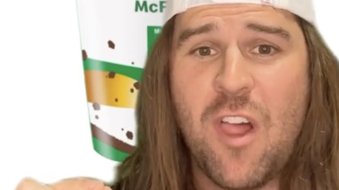 TikTokker ‘Russ eats’ is outraged customers cannot add anything to the McDonald’s Milo McFlurry. Picture: TikTok